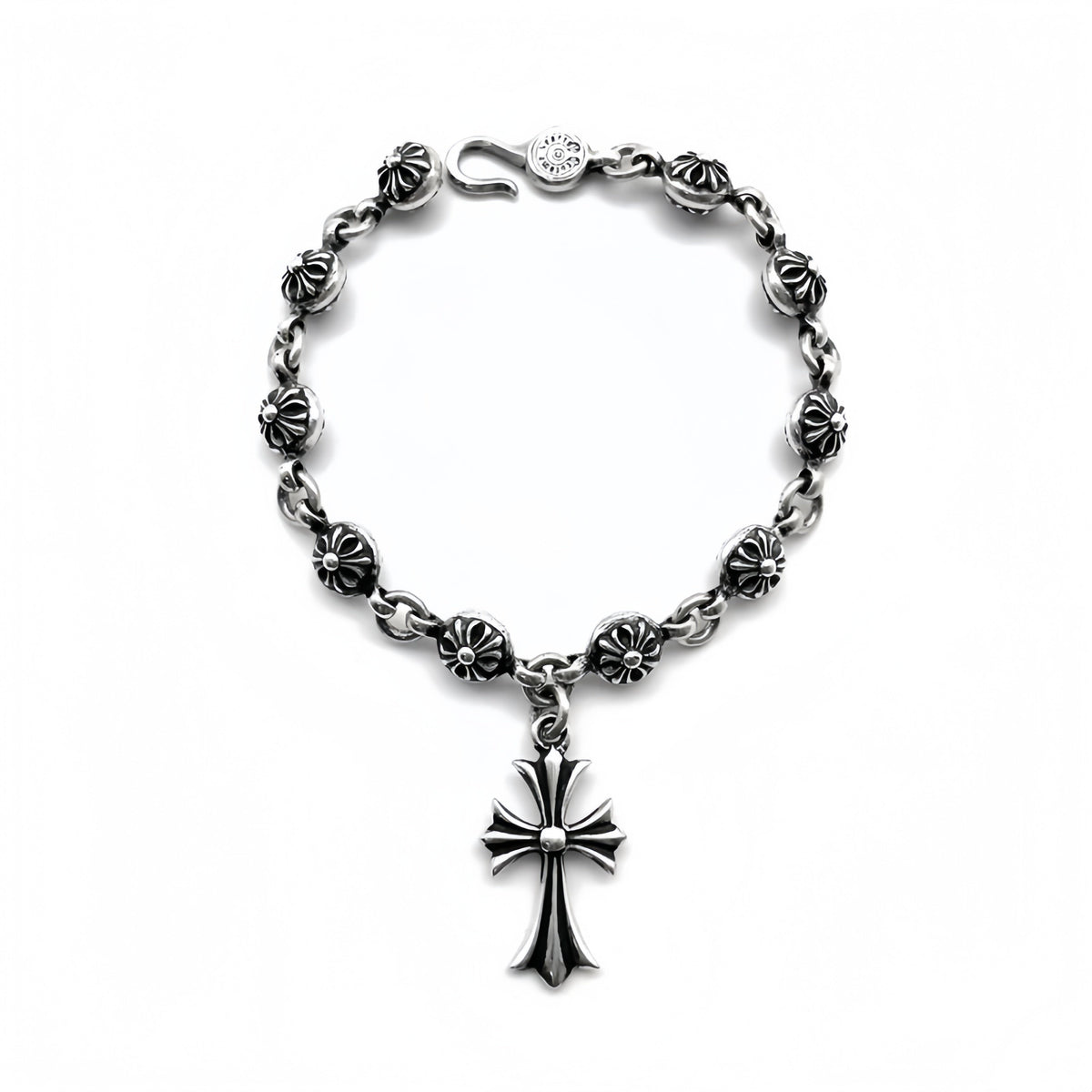 Chrome-Hearts Silver Cross Ball Tiny E Bracelet