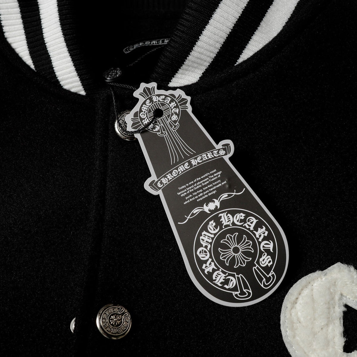 Chrome-Hearts Varsity Jacket - Black White Gothic Baseball Coat 2206