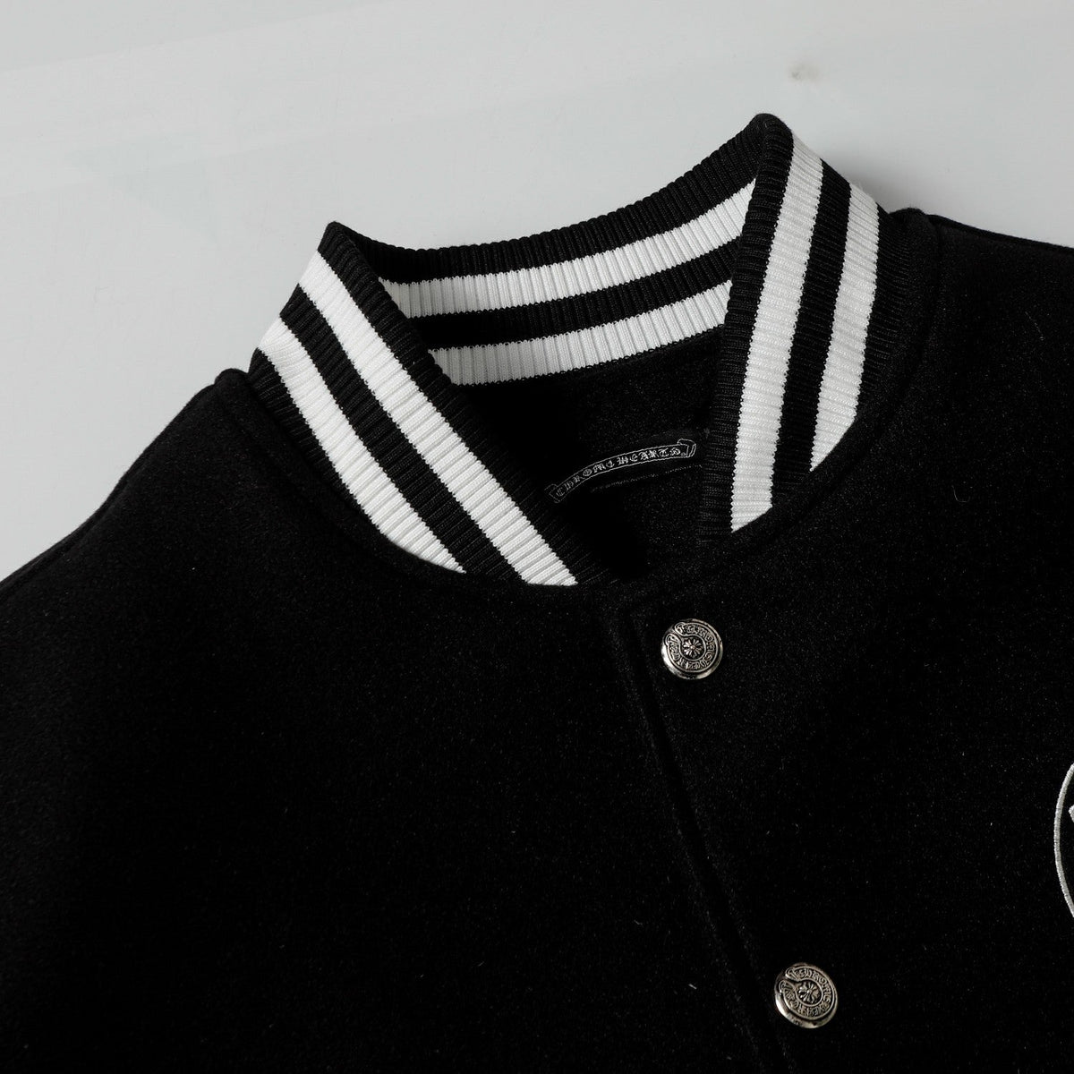 Chrome-Hearts Layered Cross Varsity Jacket - Black White Street Style Outerwear 2208