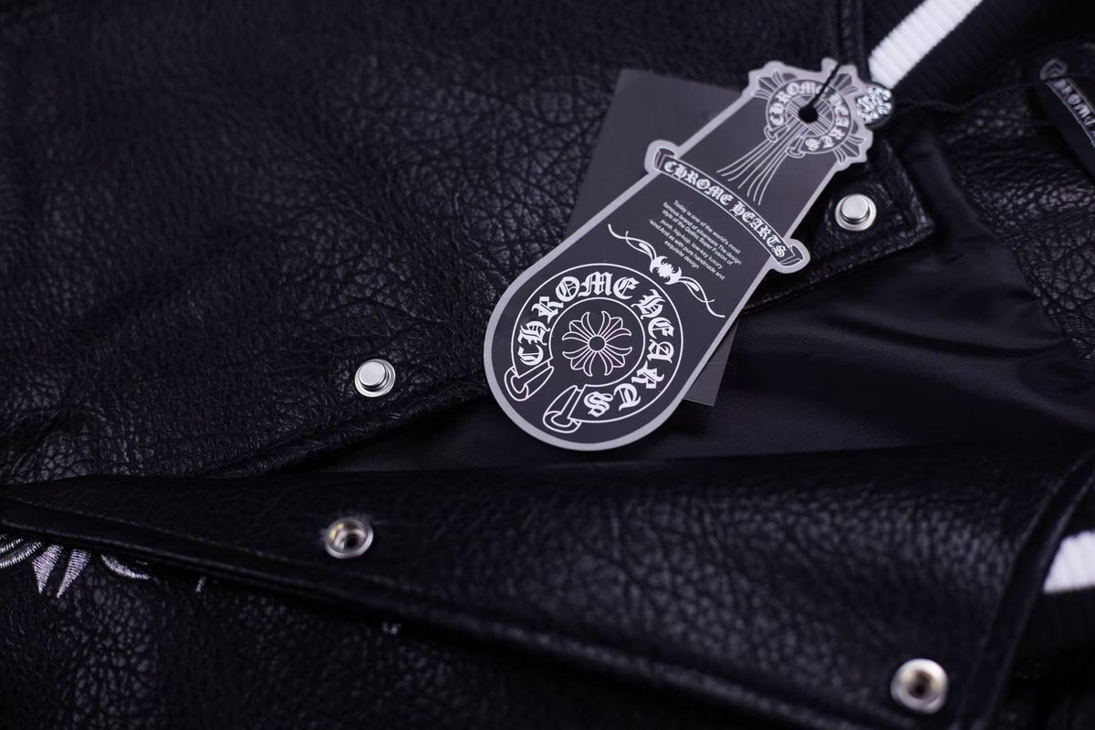 Chrome-Hearts Embroidered Sleeve Varsity Jacket - Black Streetwear Coat 5577