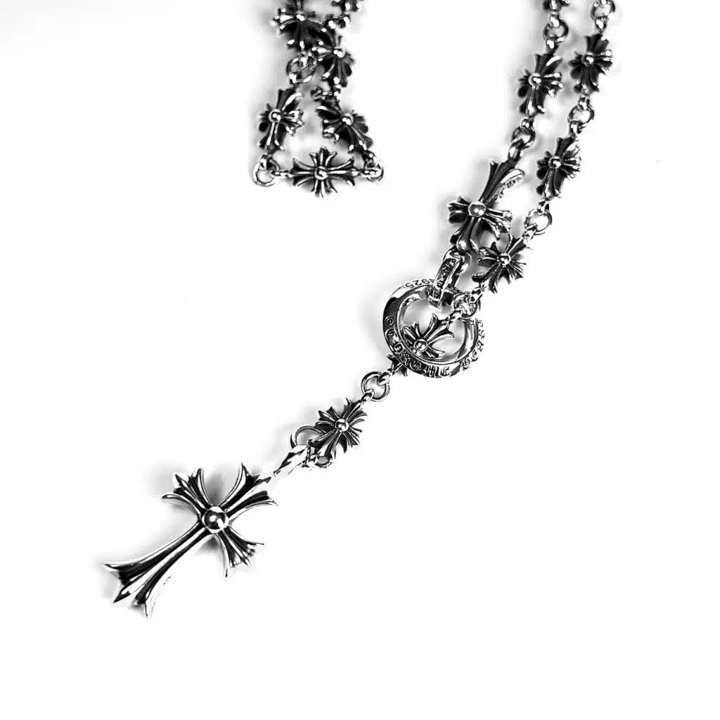 Chrome-Hearts CROSS AND BABYFAT CHARM WITH TINY E CH PLUS CHALK CHAIN