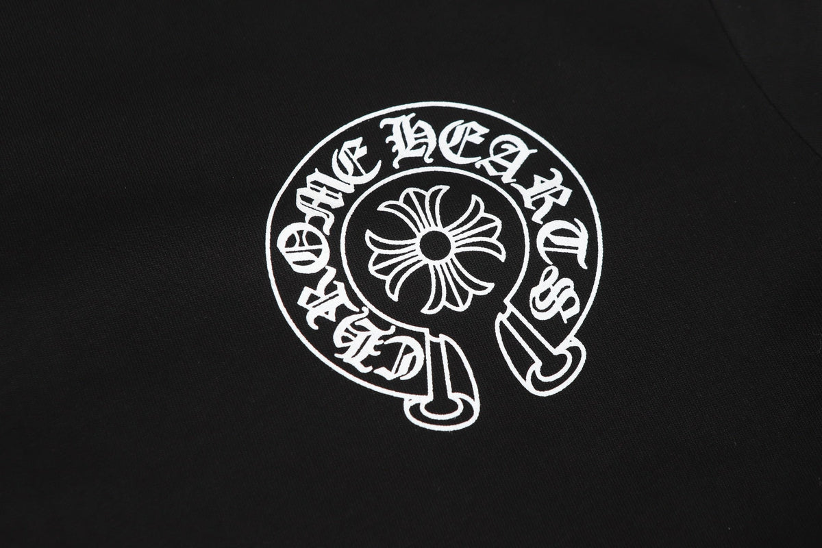 Chrome-Hearts Logo Flag Long Sleeve Tee - Black White Gothic Street T-Shirt K2126