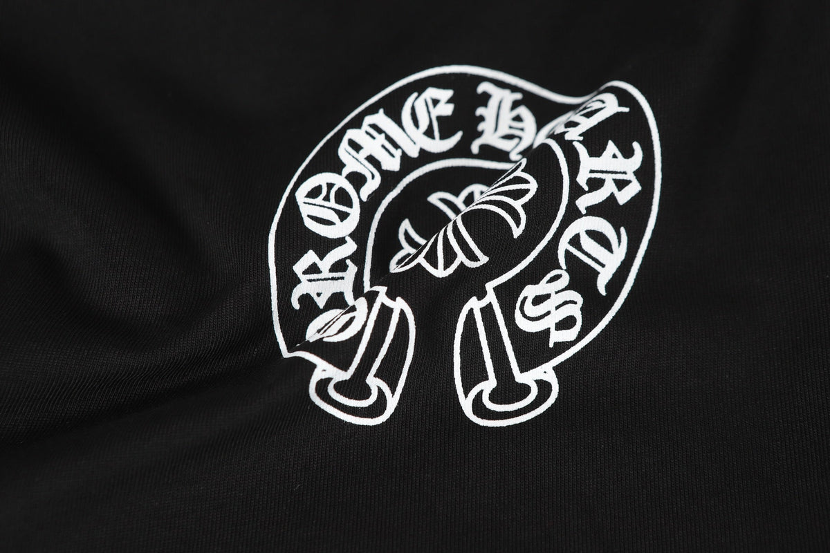 Chrome-Hearts Logo Flag Long Sleeve Tee - Black White Gothic Street T-Shirt K2126