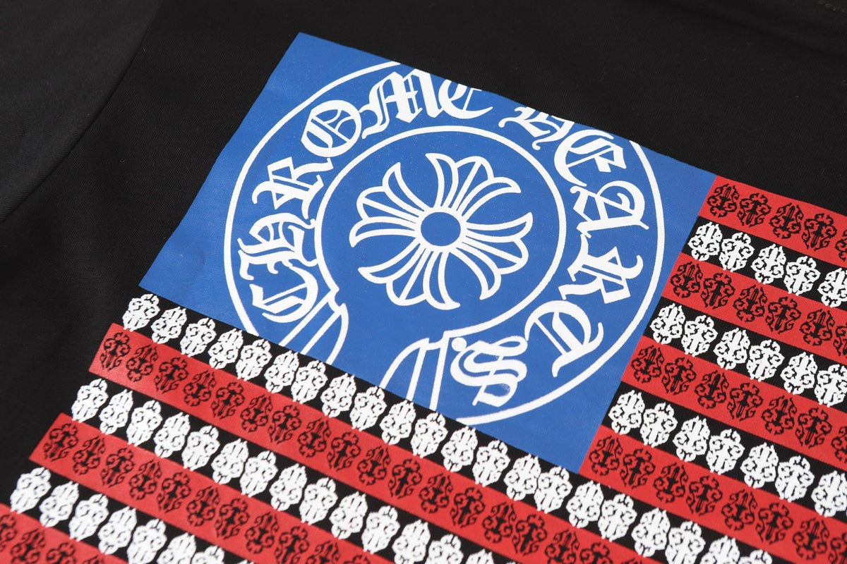 Chrome-Hearts Logo Flag Long Sleeve Tee - Black White Gothic Street T-Shirt K2126