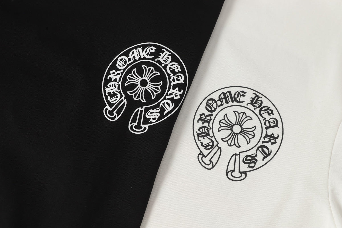 Chrome-Hearts Logo Flag Long Sleeve Tee - Black White Gothic Street T-Shirt K2126