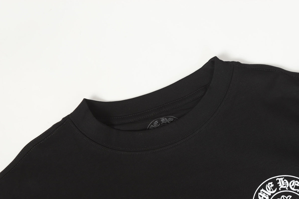 Chrome-Hearts Logo Flag Long Sleeve Tee - Black White Gothic Street T-Shirt K2126