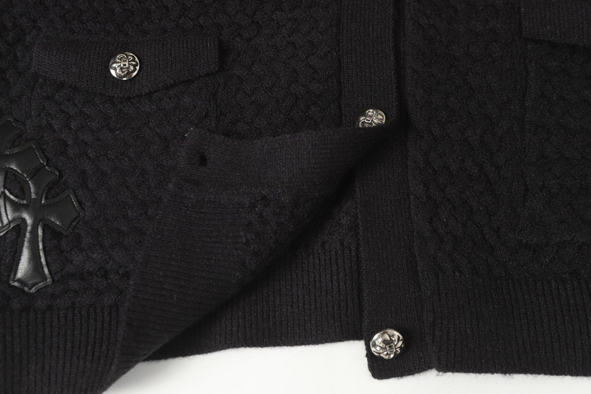 Chrome-Hearts Gothic Cross Knit Cardigan - Black Grey Streetwear Jacket 904