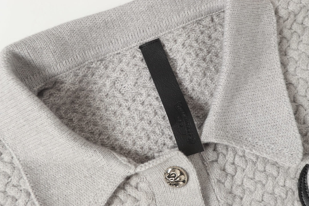 Chrome-Hearts Gothic Cross Knit Cardigan - Black Grey Streetwear Jacket 904
