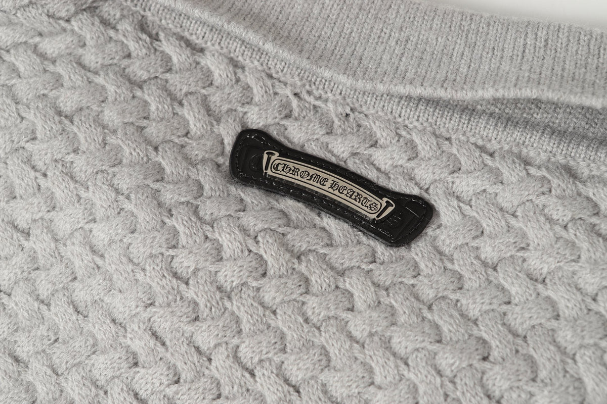 Chrome-Hearts Gothic Cross Knit Cardigan - Black Grey Streetwear Jacket 904