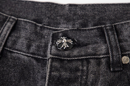 Chrome-Hearts Multi Cross Patch Denim Jeans - Grey Gothic Street Pants 1111