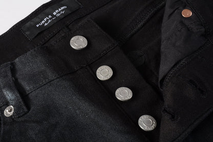 PURPLE  Men Streetwear Skinny Jeans Black Wash with Subtle Sheen and Tag Accent 9082