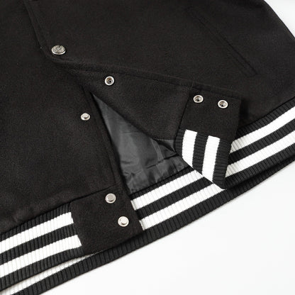 Chrome-Hearts Cross Embroidered Leather Sleeve Varsity Jacket - Black Street Style 116
