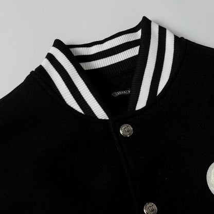 Chrome-Hearts Varsity Jacket - Black White Gothic Baseball Coat 2206
