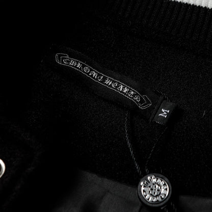 Chrome-Hearts Varsity Jacket - Black White Gothic Baseball Coat 2206