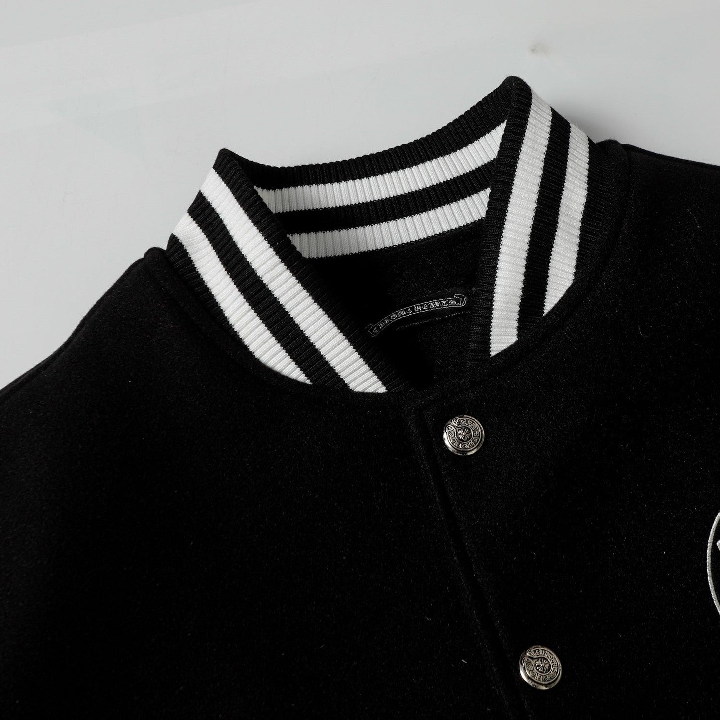 Chrome-Hearts Layered Cross Varsity Jacket - Black White Street Style Outerwear 2208