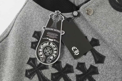 Chrome-Hearts Multi Cross Varsity Jacket - Grey Black Street Jacket 2215