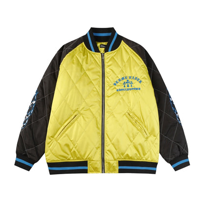 Chrome-Hearts Flaming Youth Bomber Jacket - Yellow Black Graphic Street Coat D10