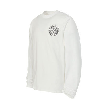 Chrome-Hearts Logo Flag Long Sleeve Tee - Black White Gothic Street T-Shirt K2126