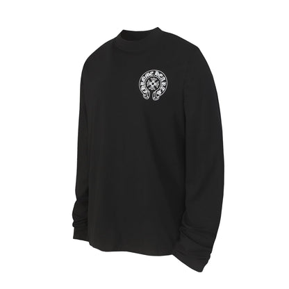 Chrome-Hearts Logo Flag Long Sleeve Tee - Black White Gothic Street T-Shirt K2126