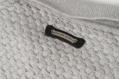 Chrome-Hearts Gothic Cross Knit Cardigan - Black Grey Streetwear Jacket 904