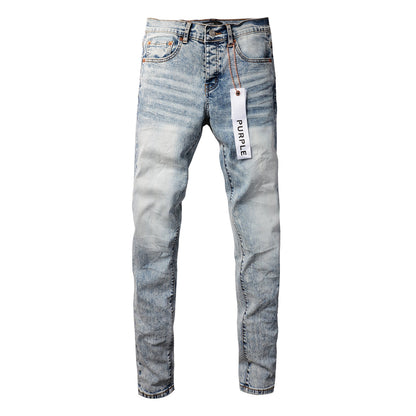 PURPLE  Men Streetwear Skinny Jeans Light Blue Wash with Lightly Faded Wash 9053